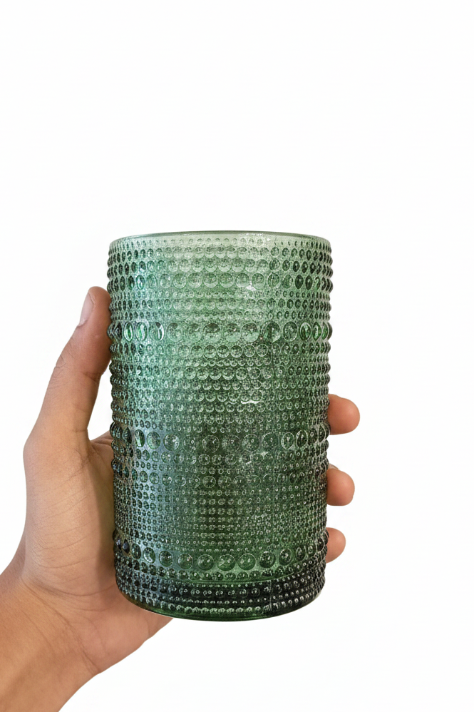 Sage Bubble Dark Green - Glass Cup - set of 6 large size 12 cm