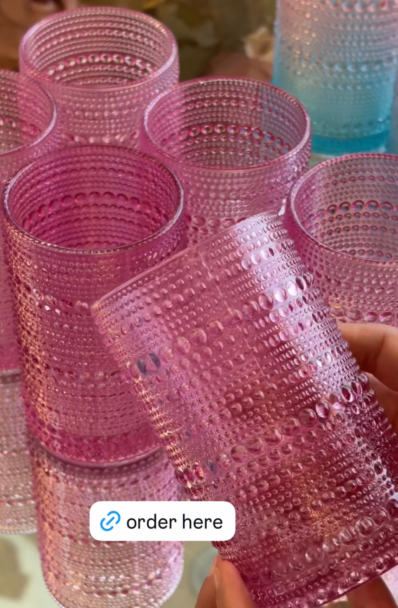 Rosy Blush Bubble - Glass Cups - set of 6 large size 12 cm