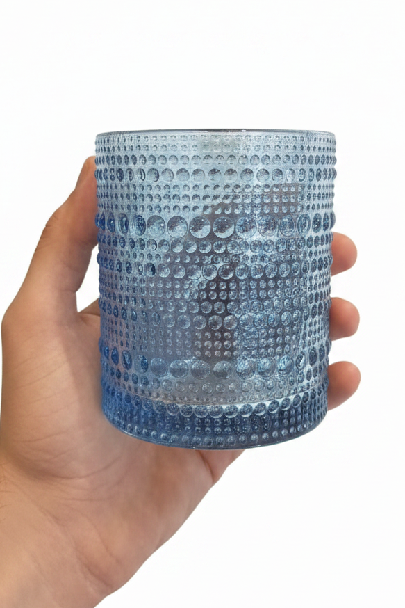 Ocean Blue Bubble - Glass Cups - set of 6 small size  10 cm