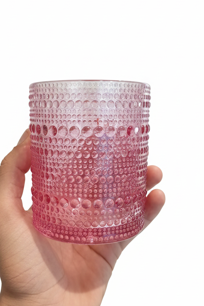 Rosy Blush Bubble - Glass Cups - set of 6 small size  10 cm