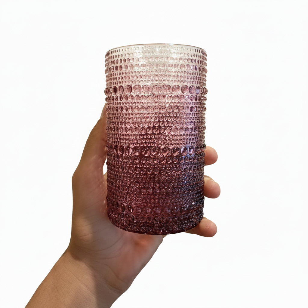 burgundy bubble cup- Glass Cup - set of 6 large size 12 cm