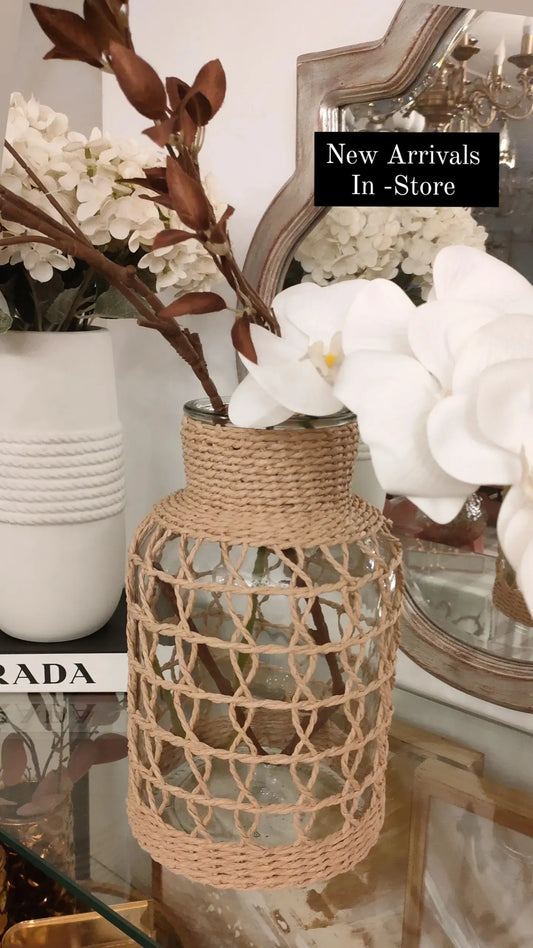 Rattan - Glass Vase