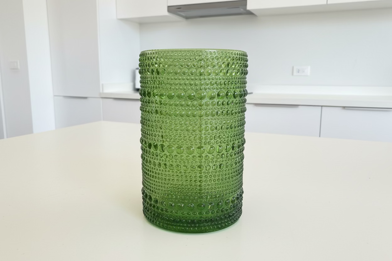 Sage Bubble Green - Glass Cup - set of 6 large size  12 cm