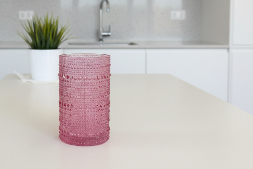 Rosy Blush Bubble - Glass Cups - set of 6 large size  12 cm