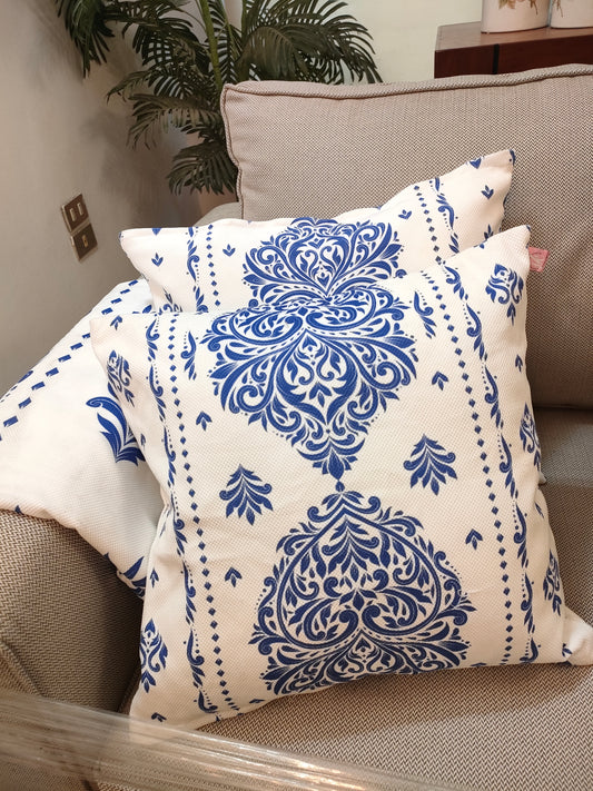 Damask White and blue  Cushion