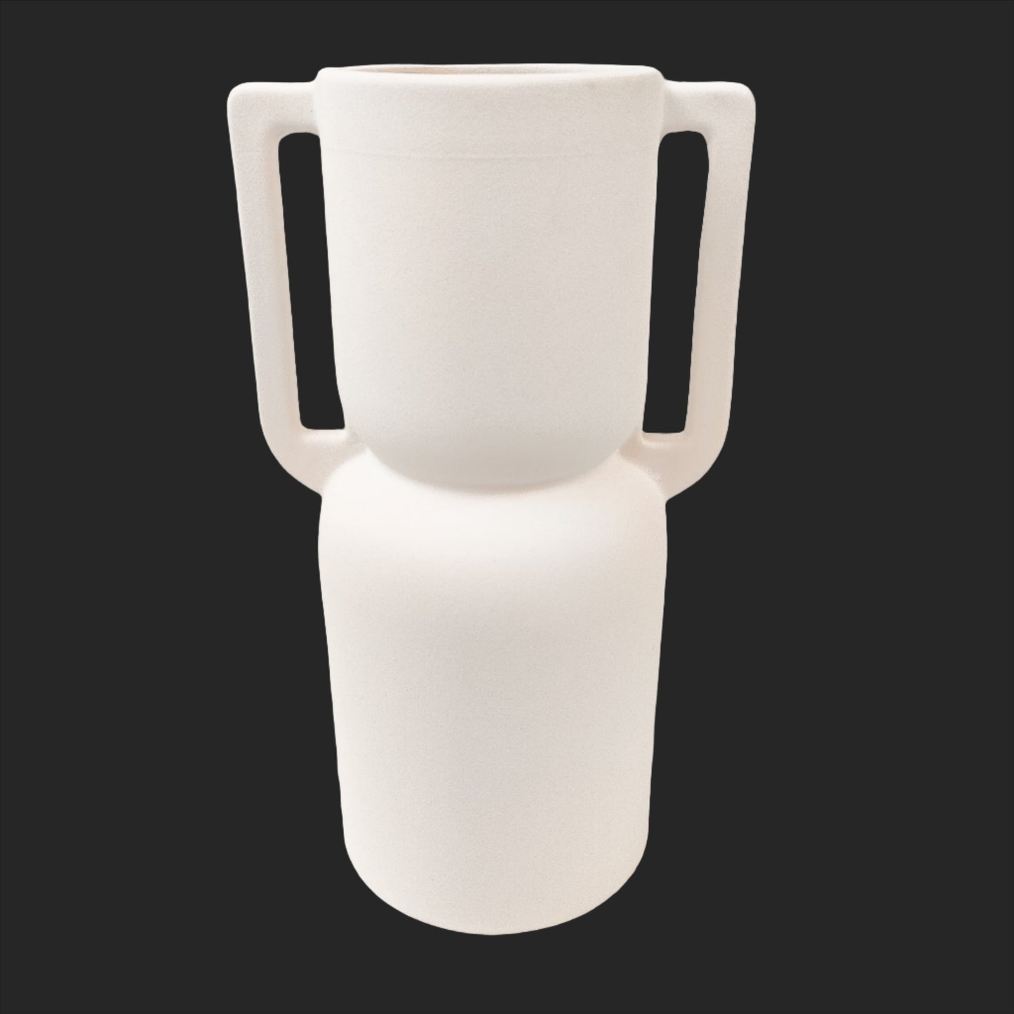Decorative Vase - White with 2 rectangler handles