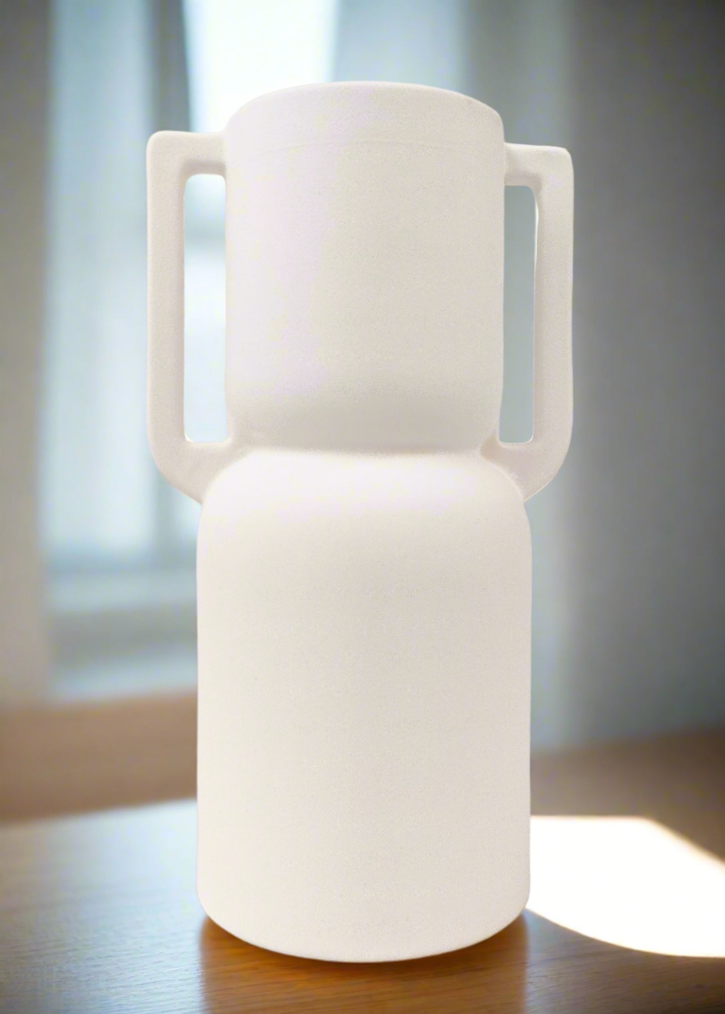Decorative Vase - White with 2 rectangler handles