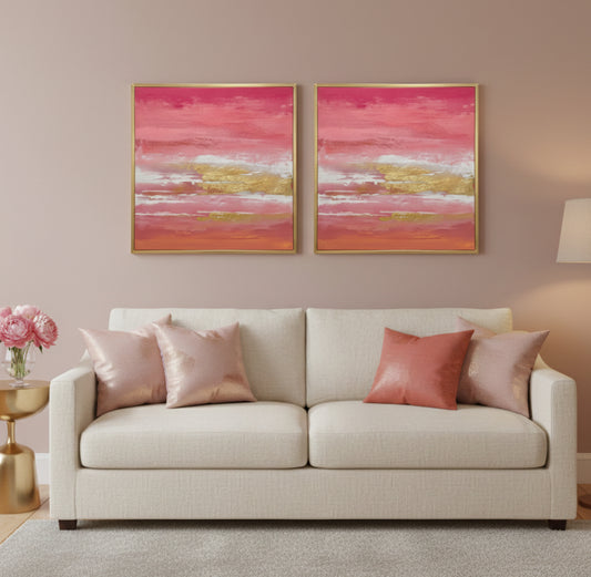 Rose & Gold Hand painted Canvas-  50x50cm