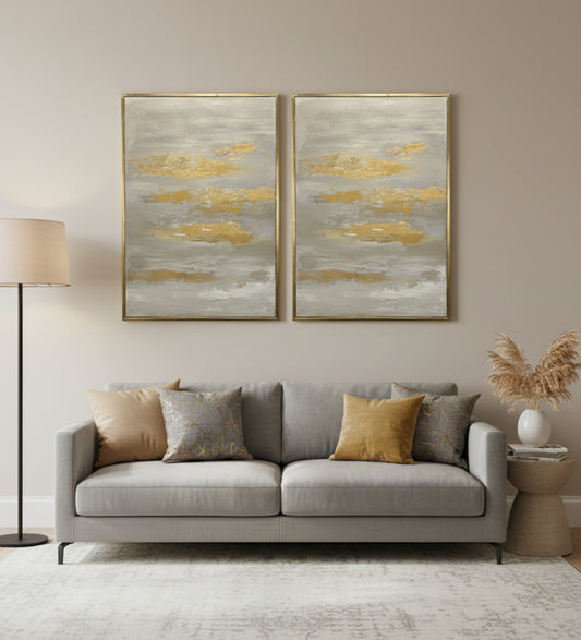 Gold & Gray Hand painted Canvas-  50x 70 cm