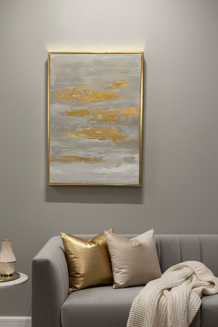 Gold & Gray Hand painted Canvas-  50x 70 cm
