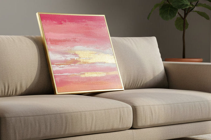 Rose & Gold Hand painted Canvas-  50x50cm