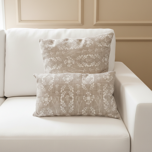 Cushion -  neutral leaves print.