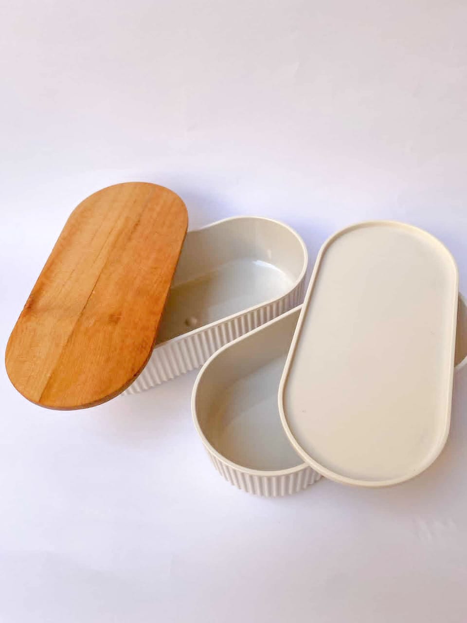 Food Storage Containers/ Twin Set - pink and white