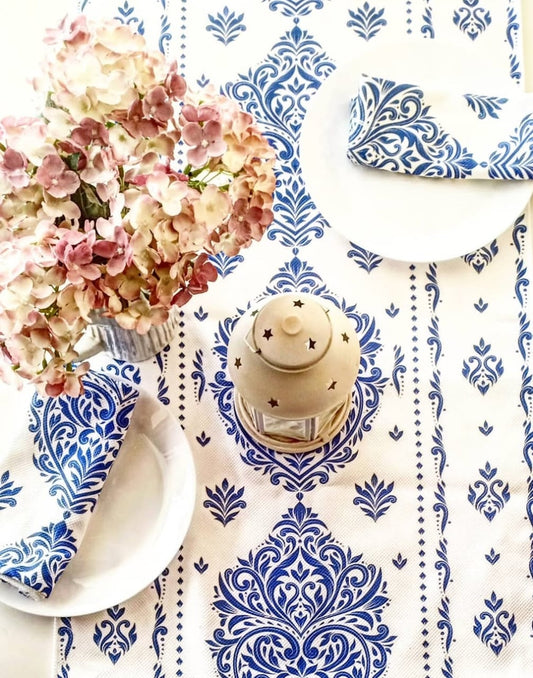 Blue Damask Tablecloth- 250 cm