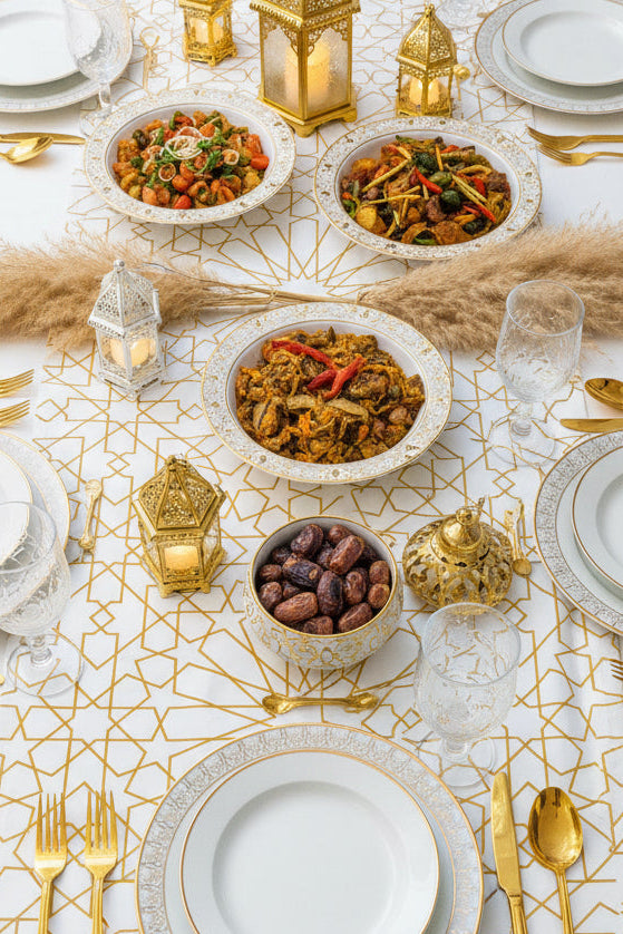 Tablecloth water proof-Arabic geometric Gold