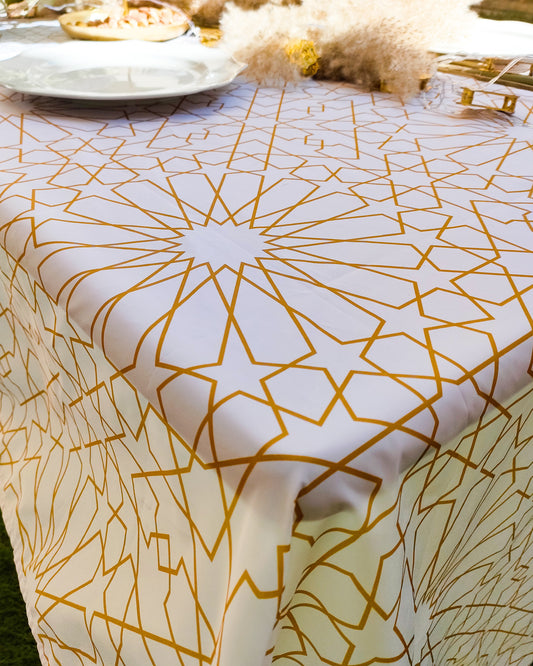 Tablecloth water proof-Arabic geometric Gold